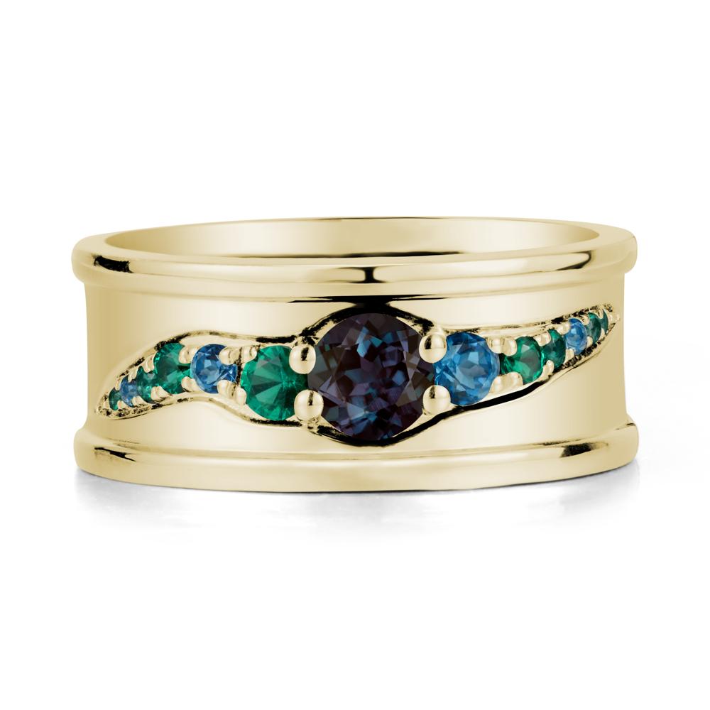 Wide Band Alexandrite Ring for Men - LUO Jewelry #metal_14k yellow gold