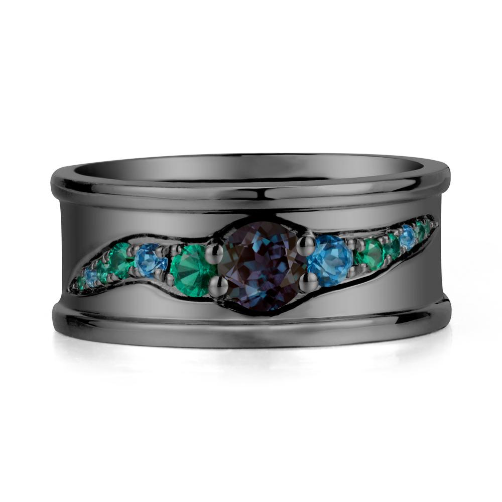 Wide Band Alexandrite Ring for Men - LUO Jewelry #metal_black finish sterling silver