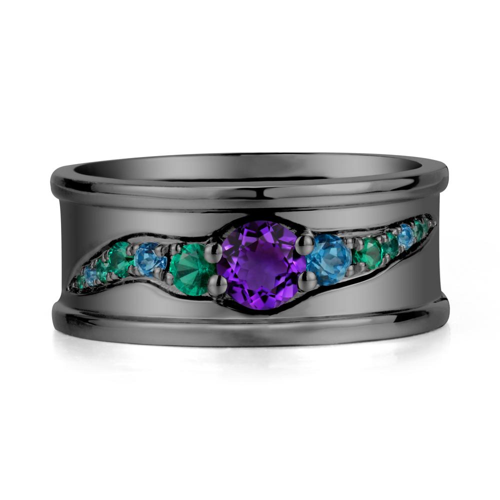 Amethyst Multi Stone Men Ring - LUO Jewelry #metal_black finish sterling silver