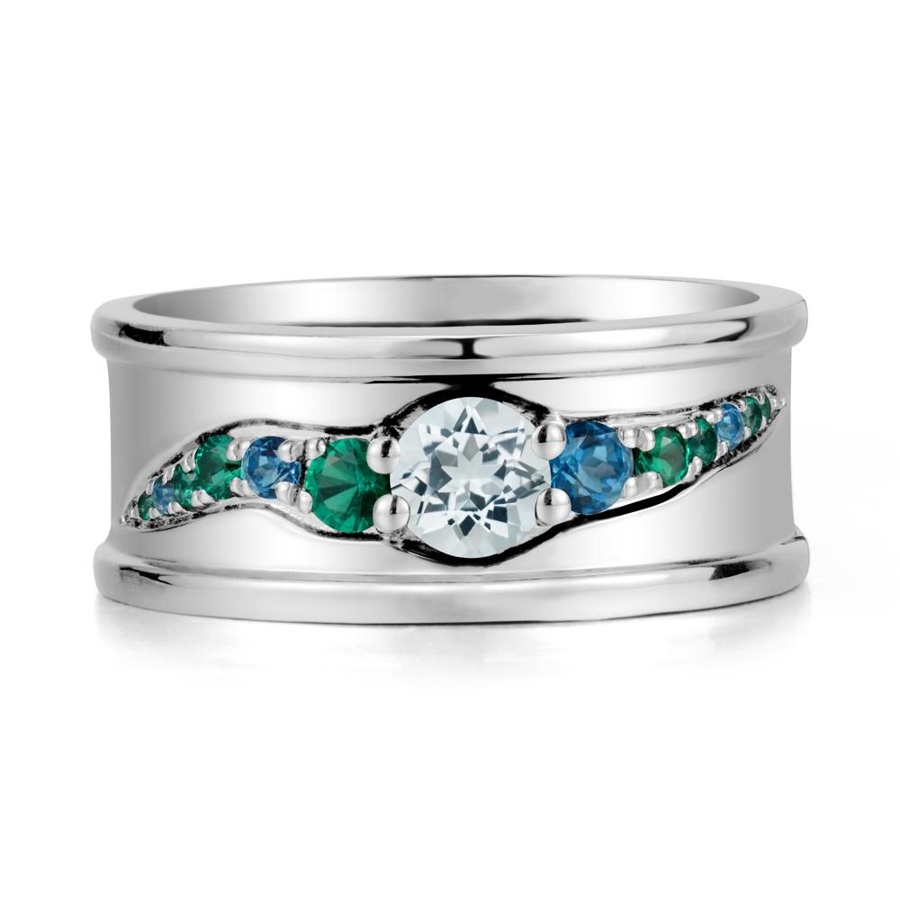 Wide Band Aquamarine Ring for Men - LUO Jewelry #metal_14k white gold