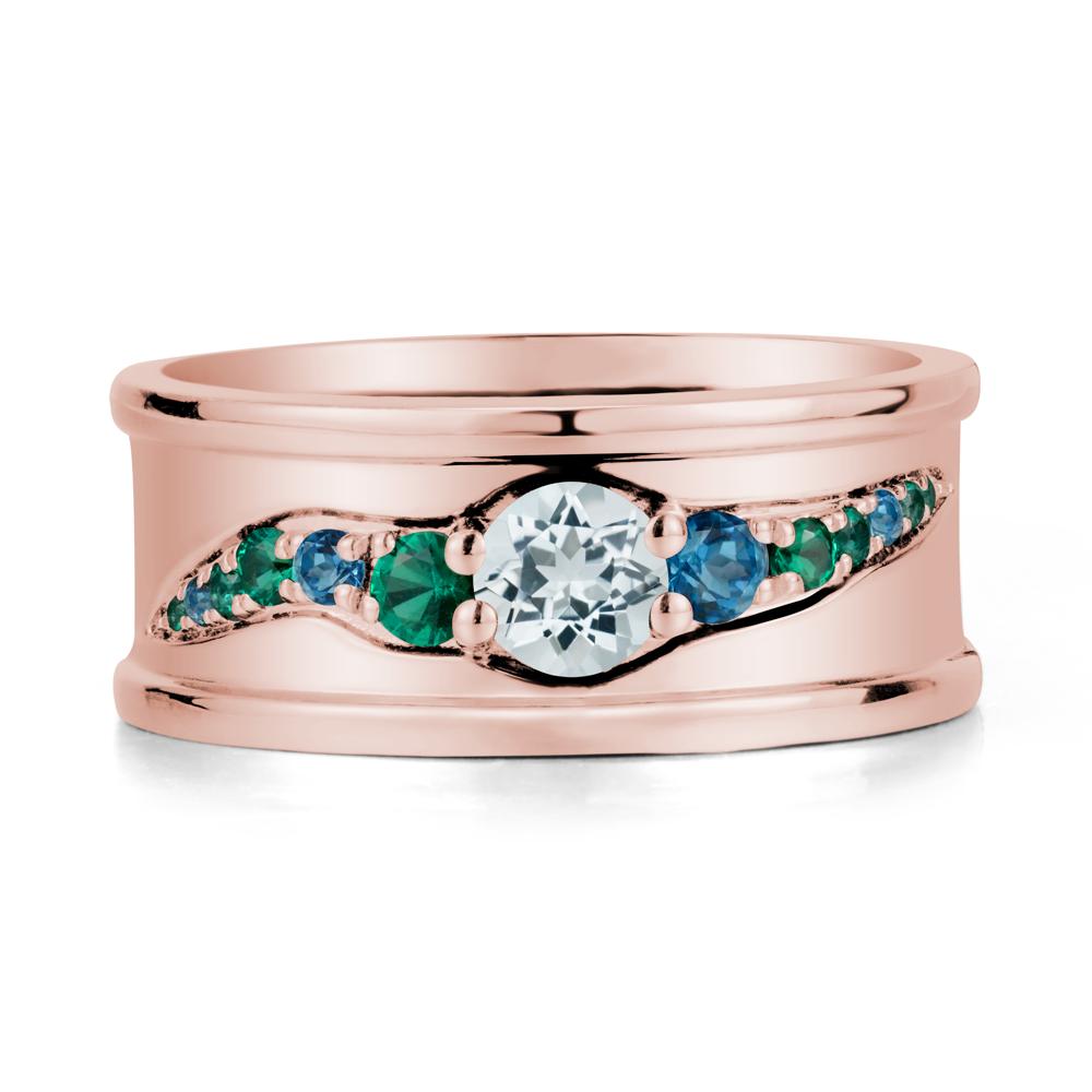 Wide Band Aquamarine Ring for Men - LUO Jewelry #metal_18k rose gold