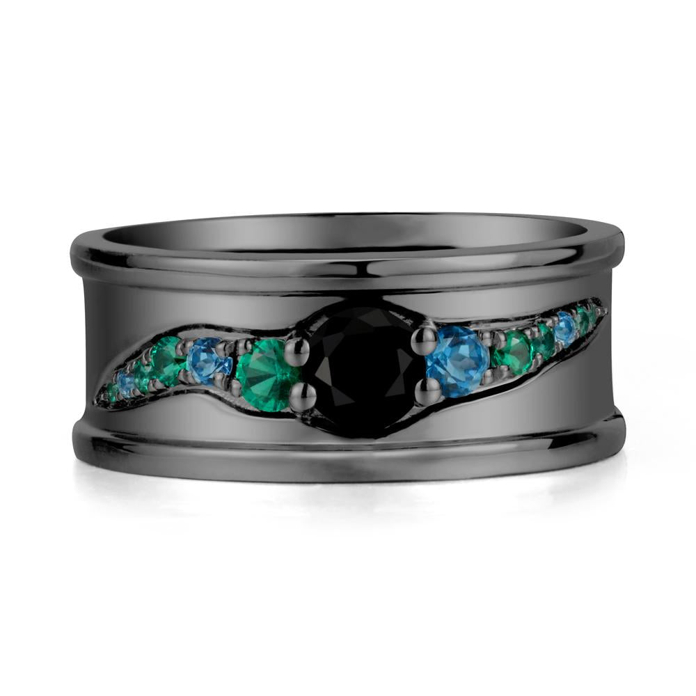 Black Spinel Multi Stone Men Ring - LUO Jewelry #metal_black finish sterling silver