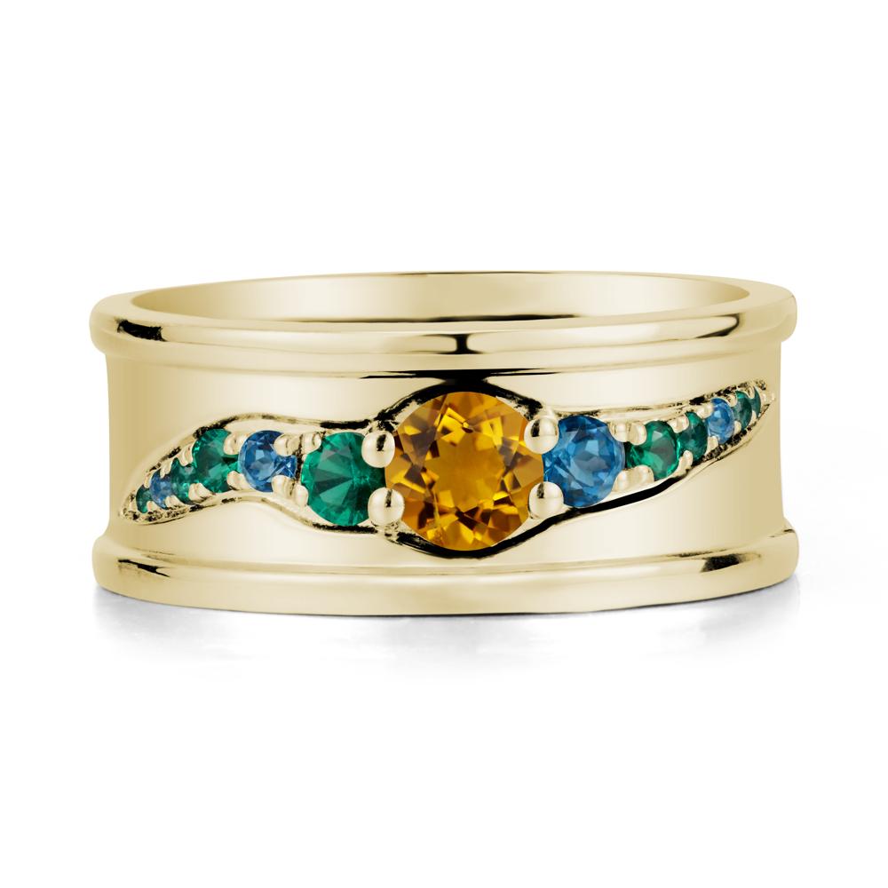 Wide Band Citrine Ring for Men - LUO Jewelry #metal_14k yellow gold
