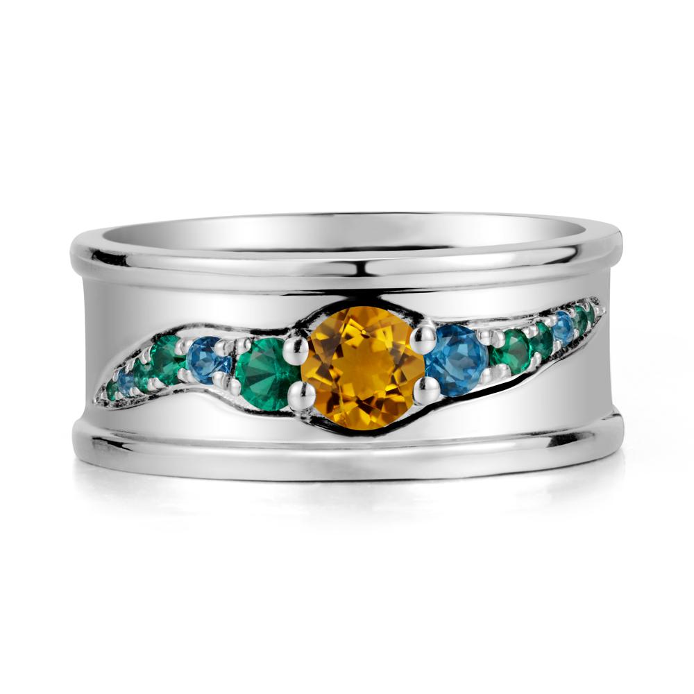 Wide Band Citrine Ring for Men - LUO Jewelry #metal_18k white gold