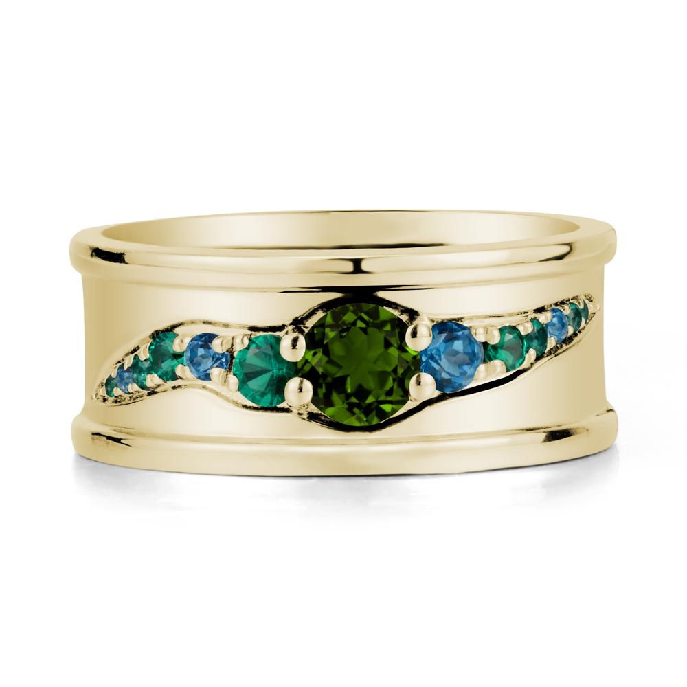 Wide Band Diopside Ring for Men - LUO Jewelry #metal_14k yellow gold