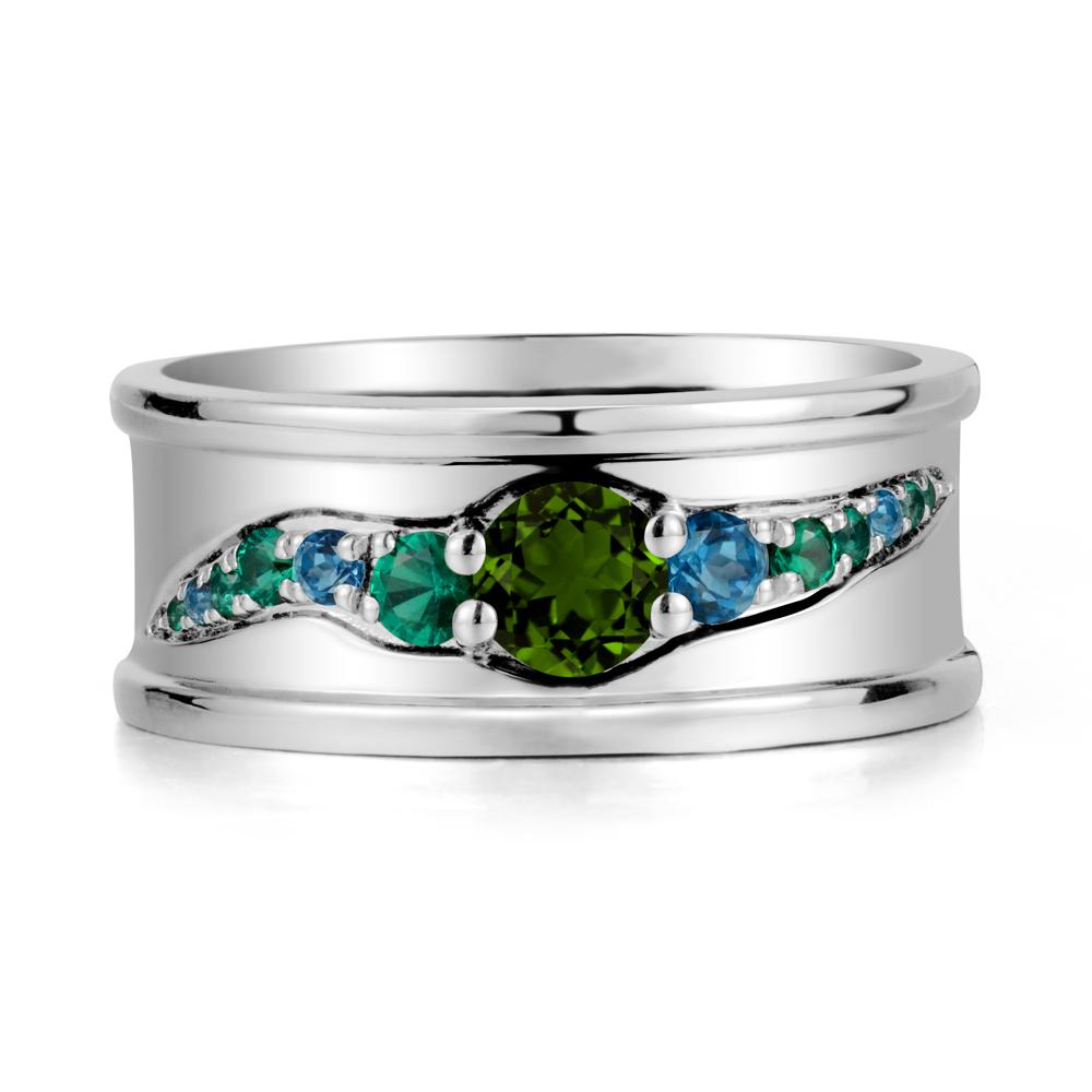 Wide Band Diopside Ring for Men - LUO Jewelry #metal_18k white gold