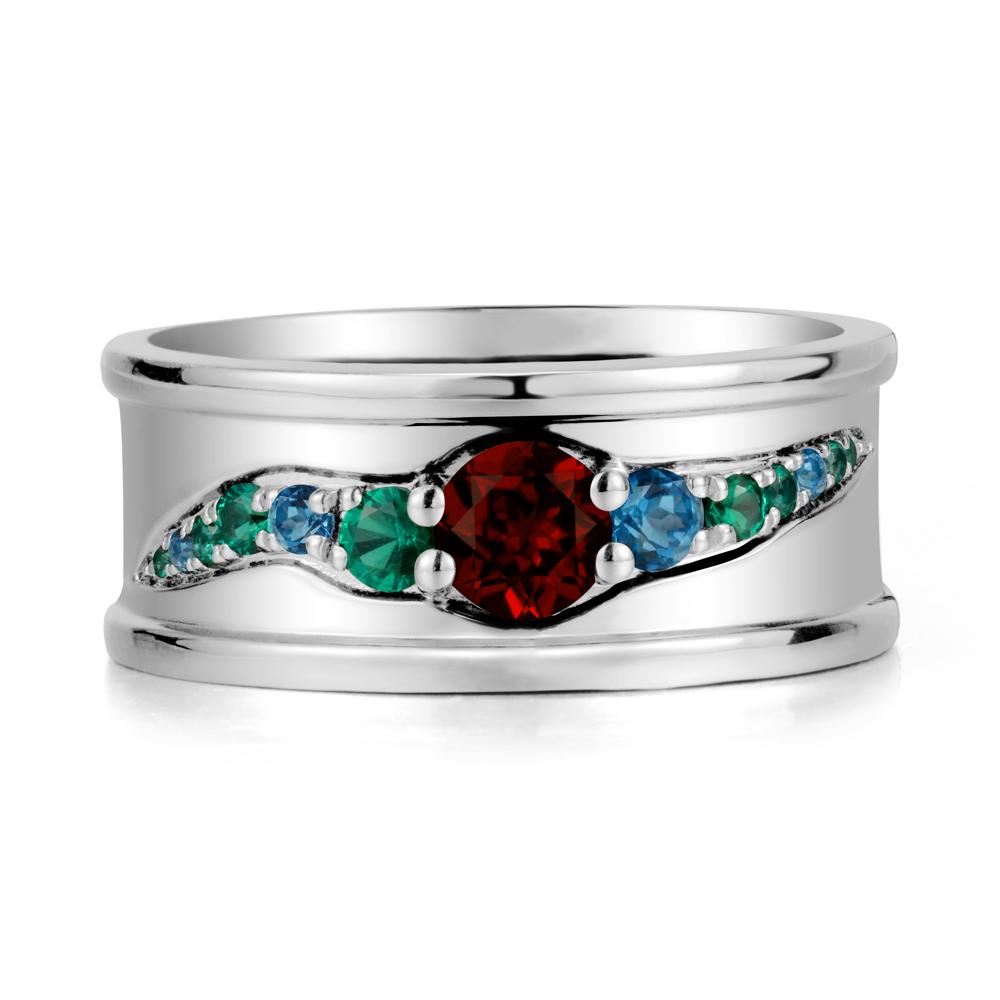 Wide Band Garnet Ring for Men - LUO Jewelry #metal_14k white gold