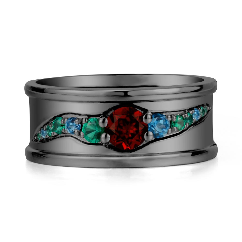 Wide Band Garnet Ring for Men - LUO Jewelry #metal_black finish sterling silver