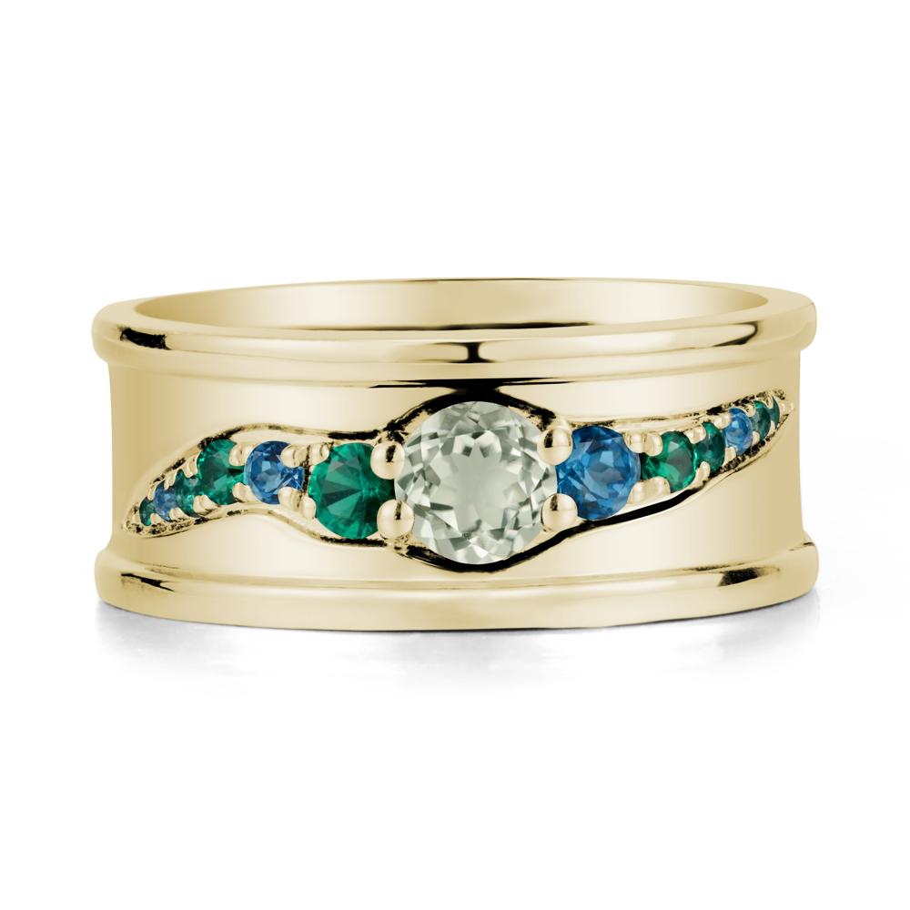 Green Amethyst Multi Stone Men Ring - LUO Jewelry #metal_14k yellow gold