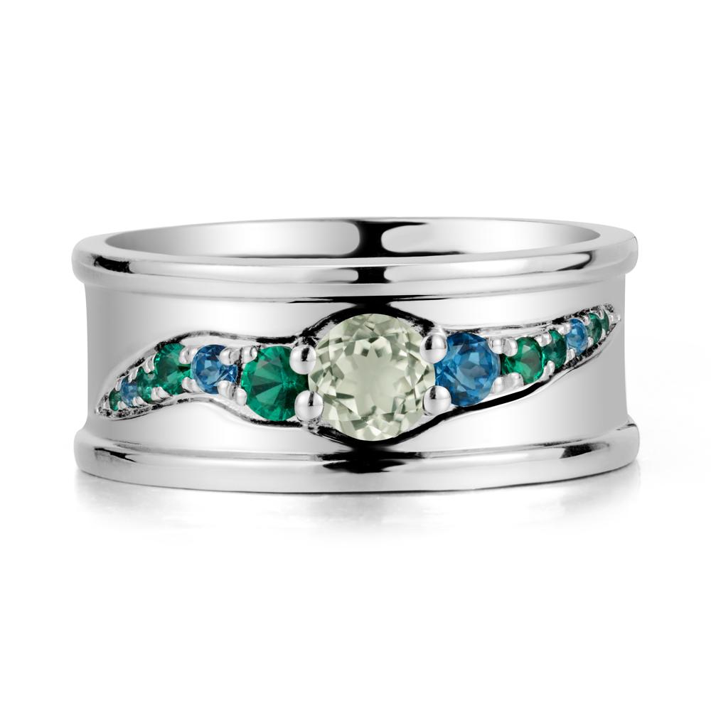 Green Amethyst Multi Stone Men Ring - LUO Jewelry #metal_sterling silver