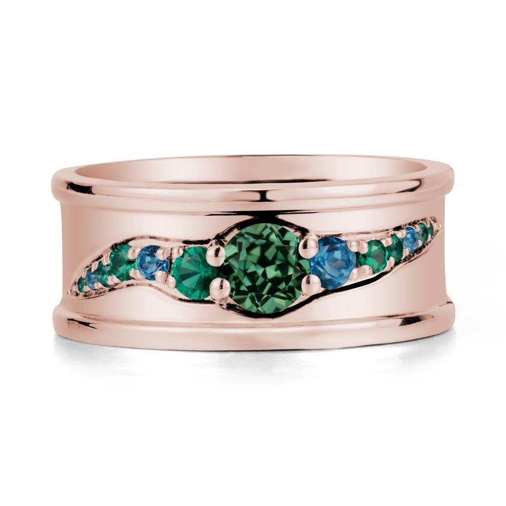 Wide Band Green Sapphire Ring for Men - LUO Jewelry #metal_14k rose gold