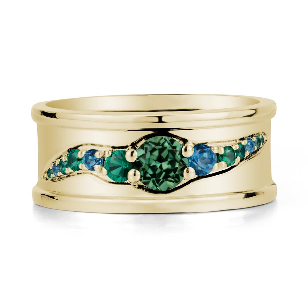 Wide Band Green Sapphire Ring for Men - LUO Jewelry #metal_14k yellow gold