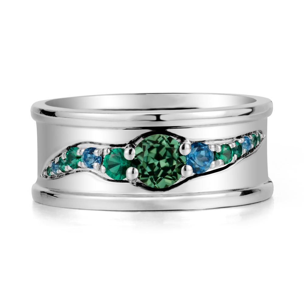 Wide Band Green Sapphire Ring for Men - LUO Jewelry #metal_18k white gold