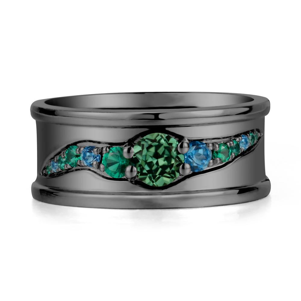 Wide Band Green Sapphire Ring for Men - LUO Jewelry #metal_black finish sterling silver