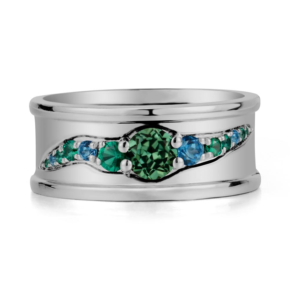 Wide Band Green Sapphire Ring for Men - LUO Jewelry #metal_platinum