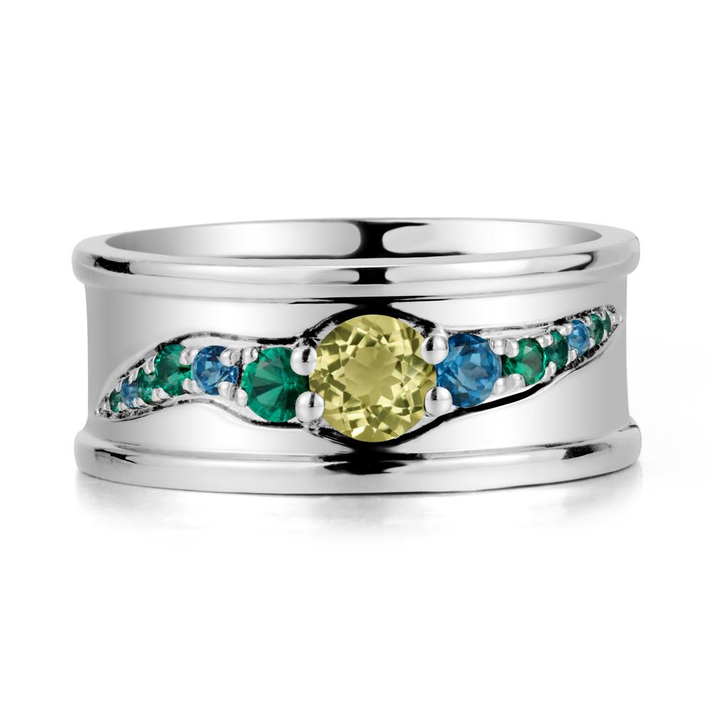 Lemon Quartz Multi Stone Men Ring - LUO Jewelry #metal_14k white gold