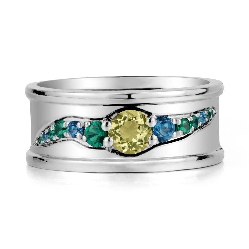 Lemon Quartz Multi Stone Men Ring - LUO Jewelry #metal_14k white gold