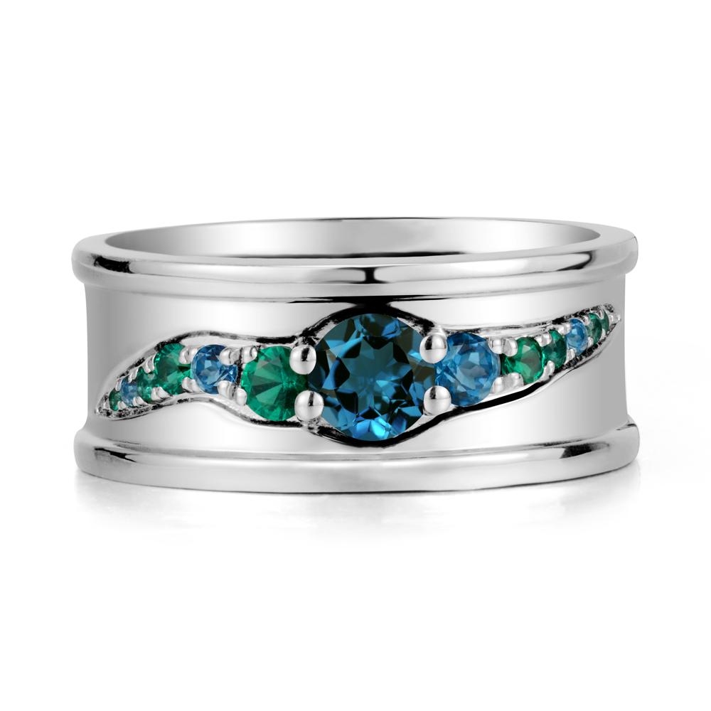 Wide Band London Blue Topaz Ring for Men - LUO Jewelry #metal_14k white gold