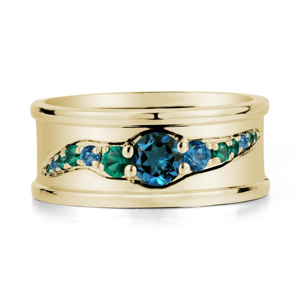 Wide Band London Blue Topaz Ring for Men - LUO Jewelry #metal_14k yellow gold