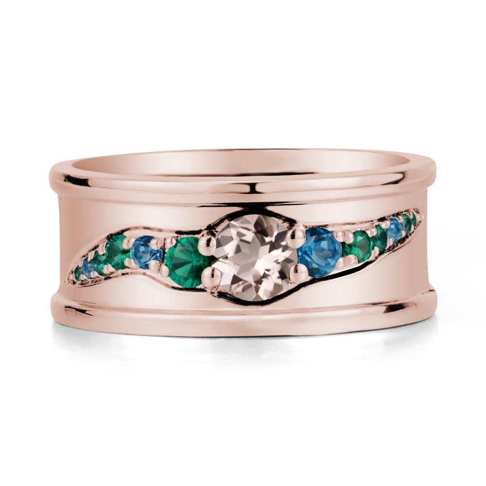 Wide Band Morganite Ring for Men - LUO Jewelry #metal_14k rose gold