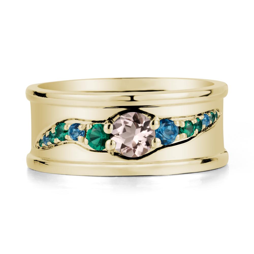 Wide Band Morganite Ring for Men - LUO Jewelry #metal_14k yellow gold