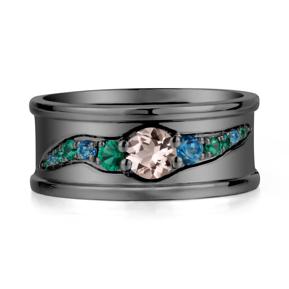 Wide Band Morganite Ring for Men - LUO Jewelry #metal_black finish sterling silver