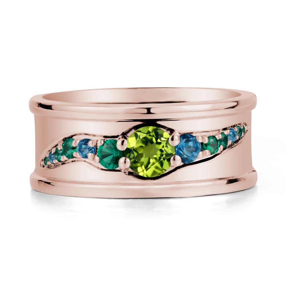 Wide Band Peridot Ring for Men - LUO Jewelry #metal_14k rose gold