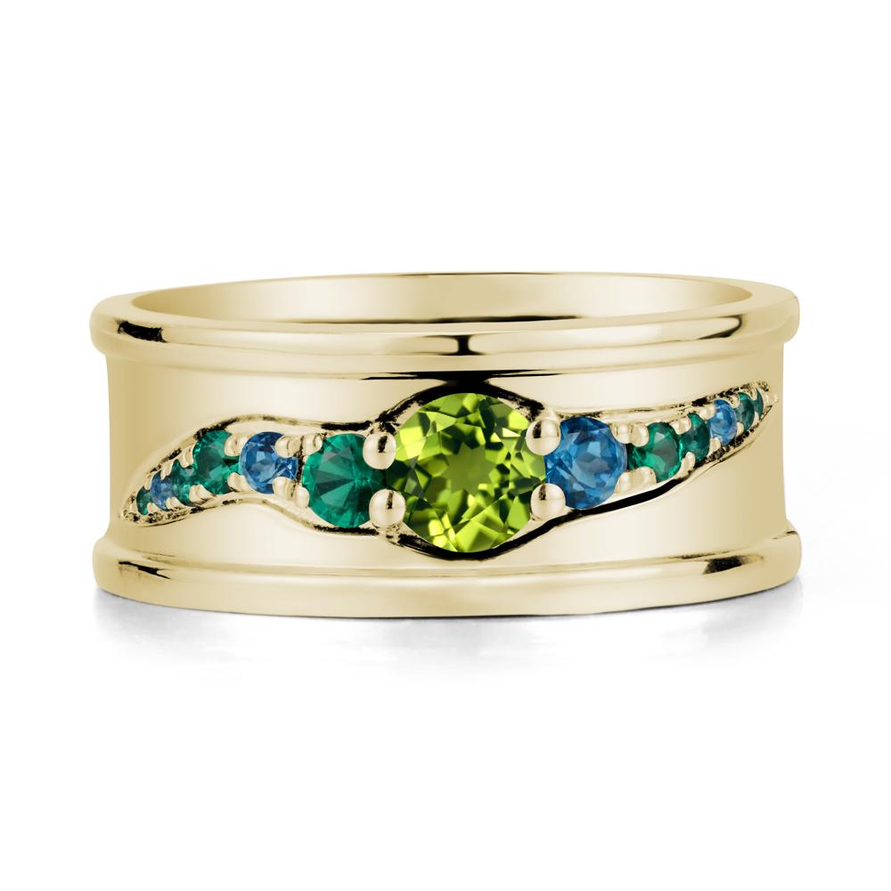 Wide Band Peridot Ring for Men - LUO Jewelry #metal_14k yellow gold
