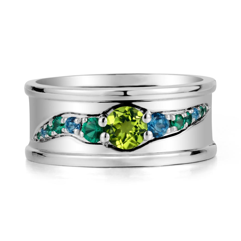 Wide Band Peridot Ring for Men - LUO Jewelry #metal_18k white gold