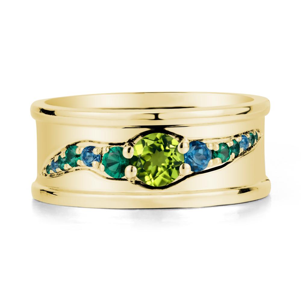 Wide Band Peridot Ring for Men - LUO Jewelry #metal_18k yellow gold