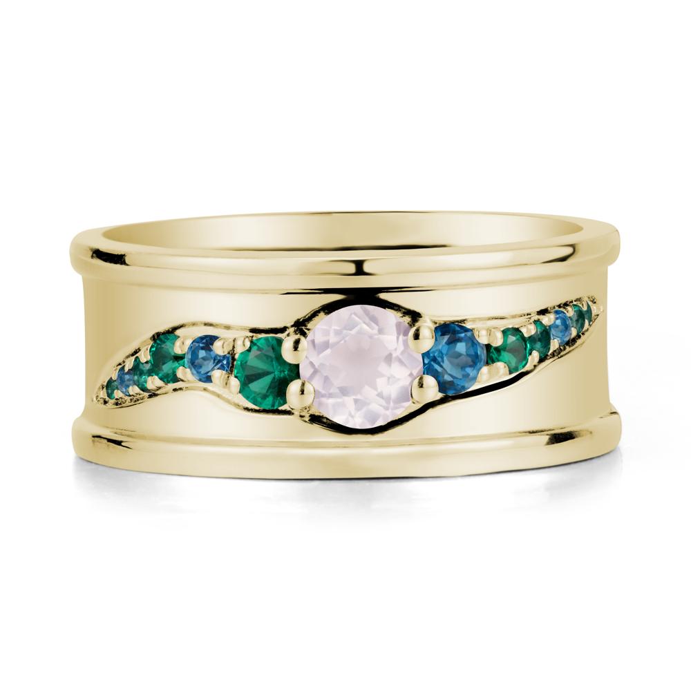 Rose Quartz Multi Stone Men Ring - LUO Jewelry #metal_14k yellow gold