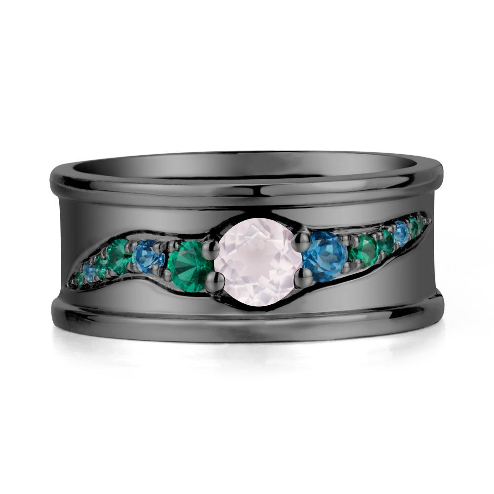 Rose Quartz Multi Stone Men Ring - LUO Jewelry #metal_black finish sterling silver