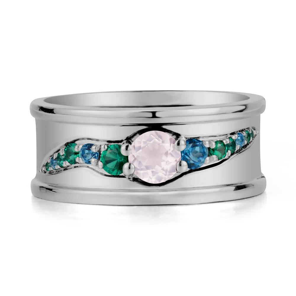 Rose Quartz Multi Stone Men Ring - LUO Jewelry #metal_platinum
