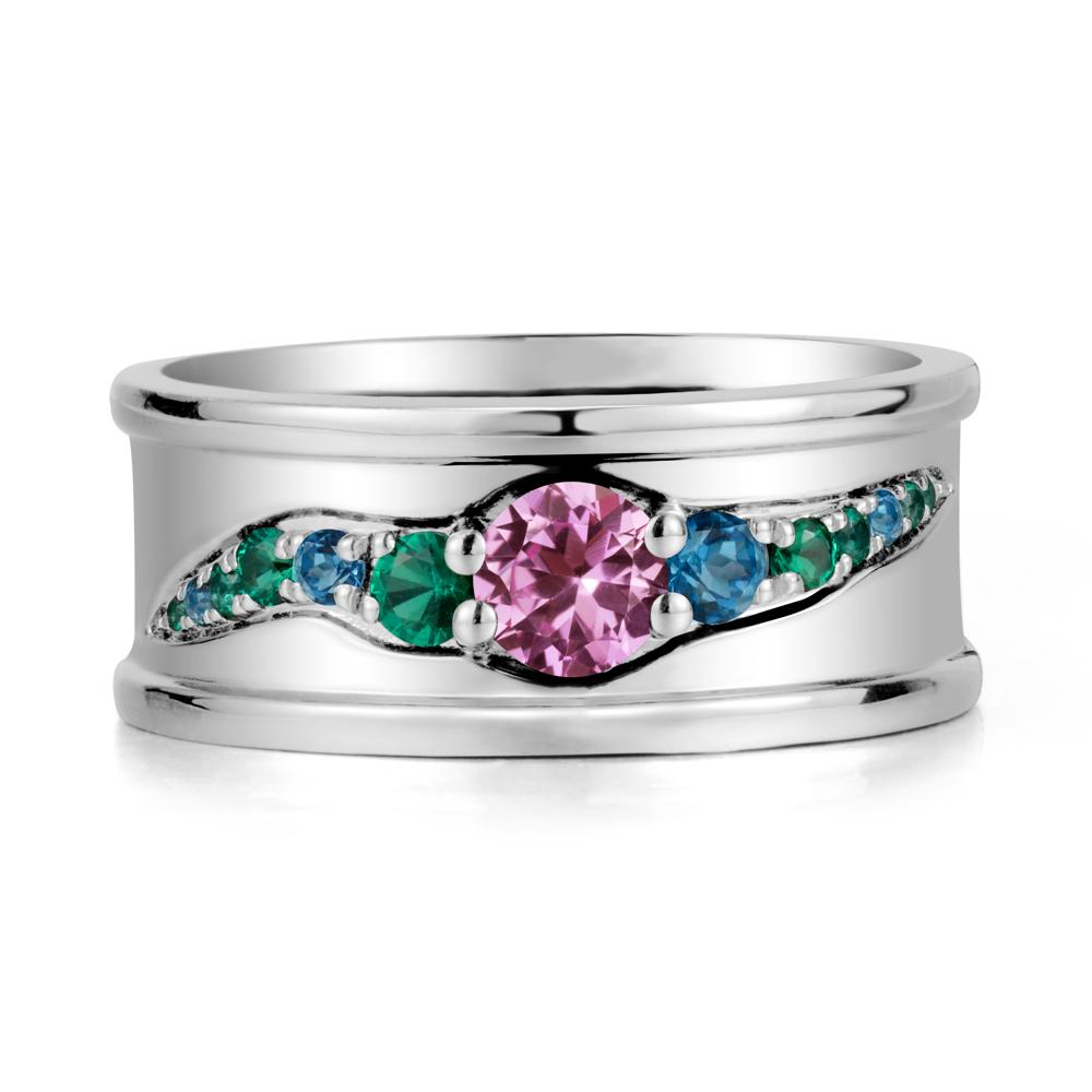 Wide Band Pink Sapphire Ring for Men - LUO Jewelry #metal_14k white gold