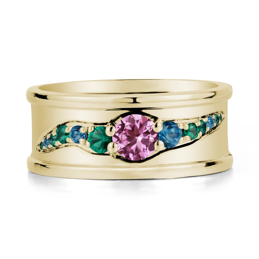 Wide Band Pink Sapphire Ring for Men - LUO Jewelry #metal_14k yellow gold