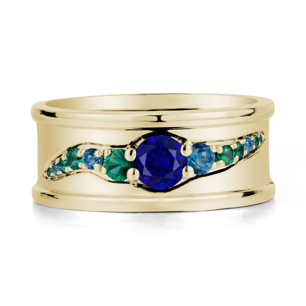 Wide Band Sapphire Ring for Men - LUO Jewelry #metal_14k yellow gold