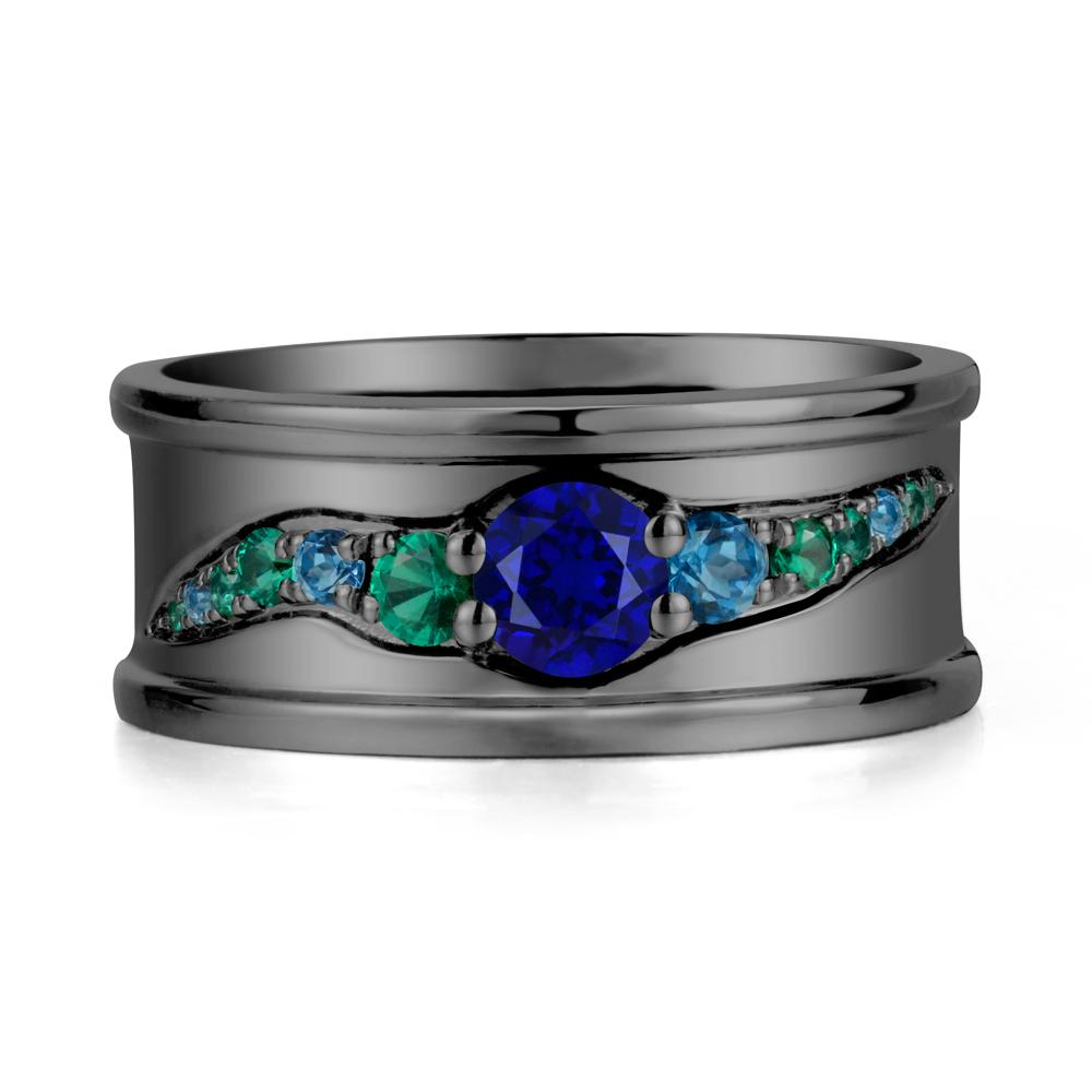 Wide Band Sapphire Ring for Men - LUO Jewelry #metal_black finish sterling silver