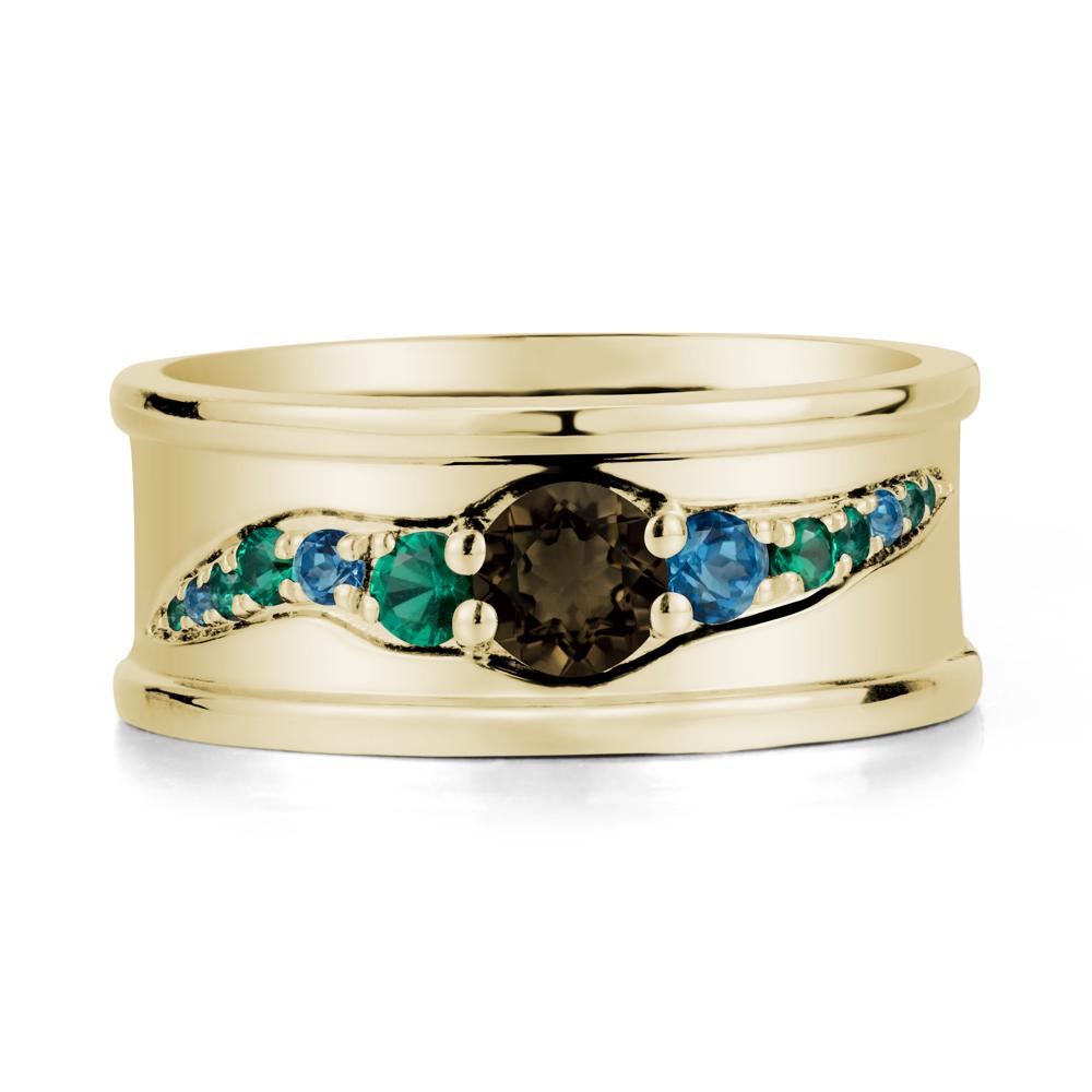 Smoky Quartz Multi Stone Men Ring - LUO Jewelry #metal_14k yellow gold