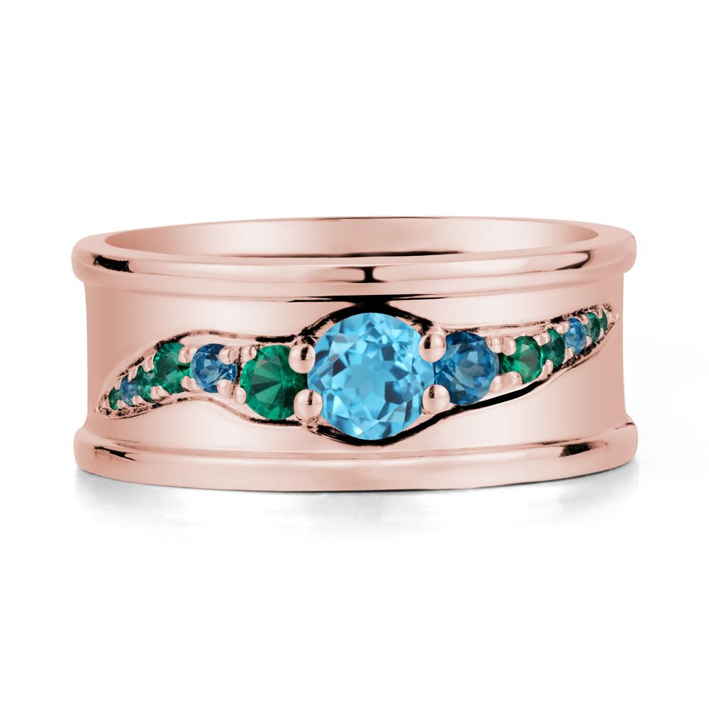 Wide Band Swiss Blue Topaz Ring for Men - LUO Jewelry #metal_18k rose gold