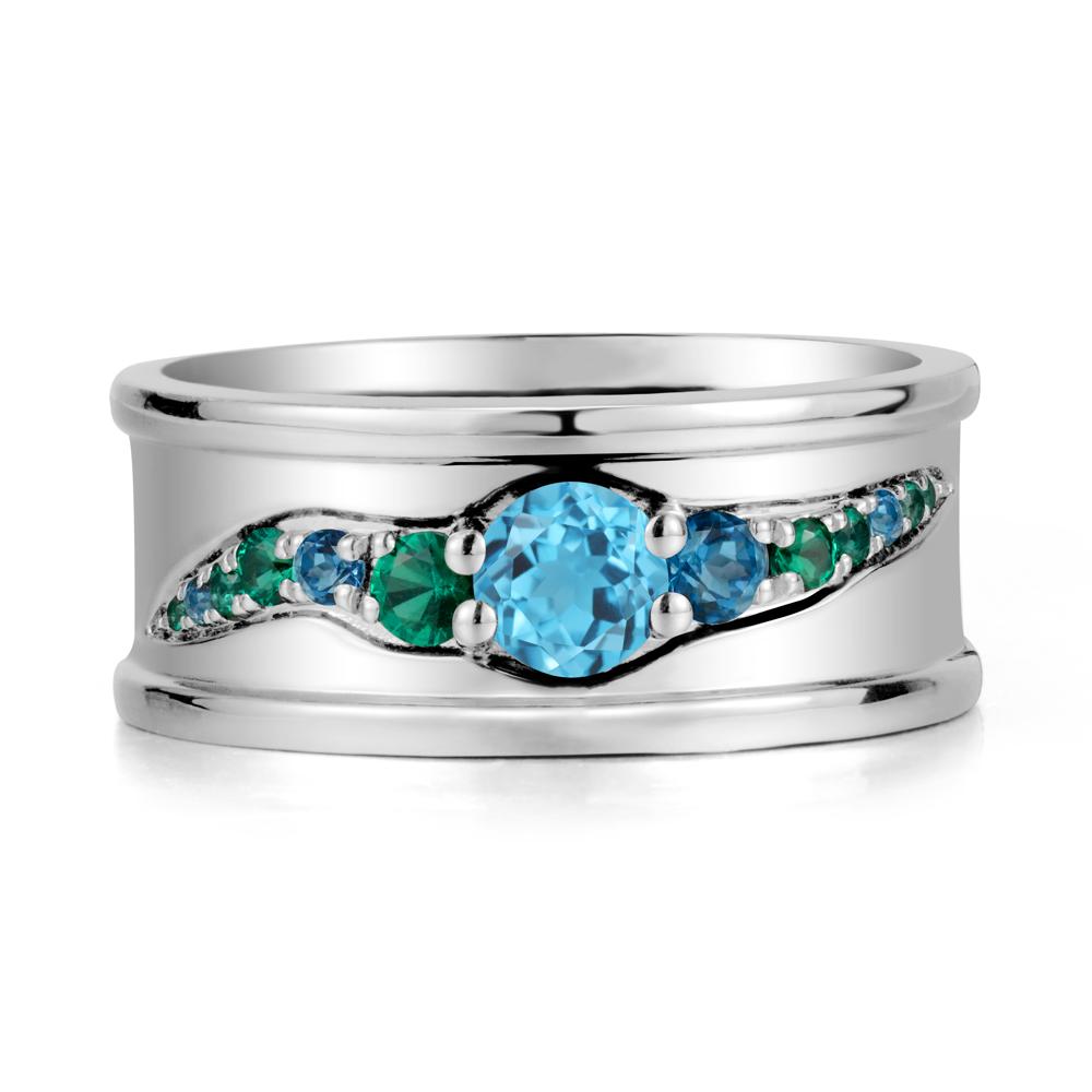 Wide Band Swiss Blue Topaz Ring for Men - LUO Jewelry #metal_sterling silver