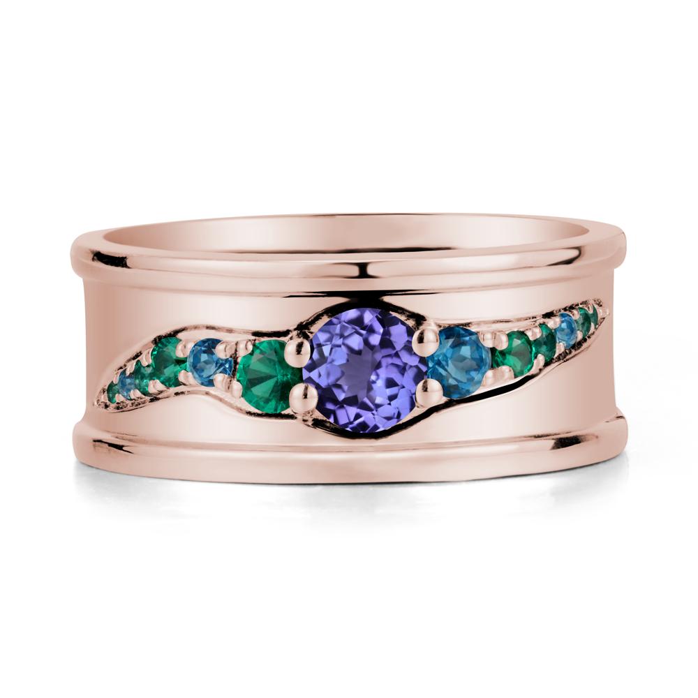 Tanzanite Multi Stone Men Ring - LUO Jewelry #metal_14k rose gold