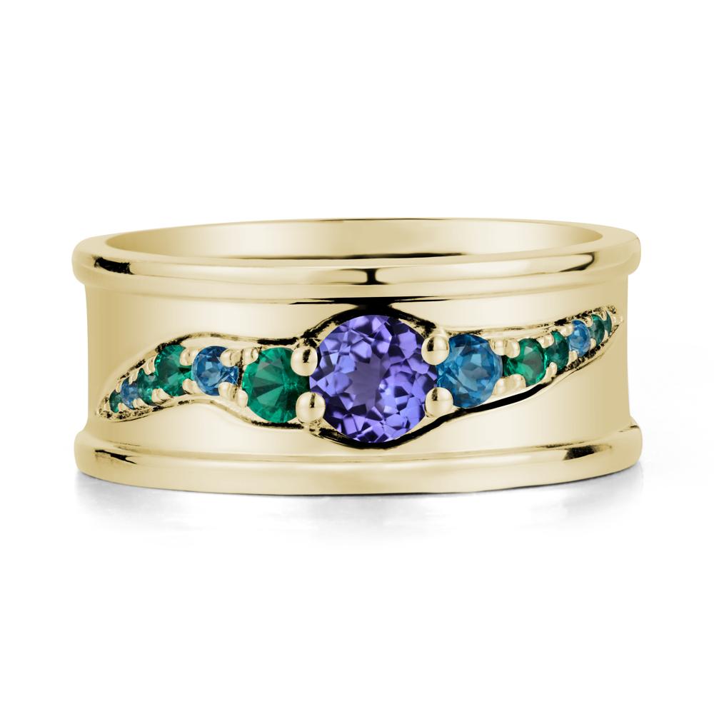 Tanzanite Multi Stone Men Ring - LUO Jewelry #metal_14k yellow gold