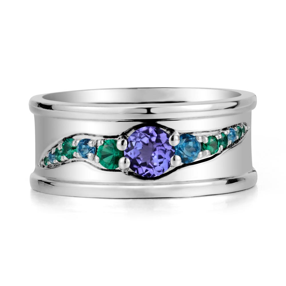 Tanzanite Multi Stone Men Ring - LUO Jewelry #metal_18k white gold