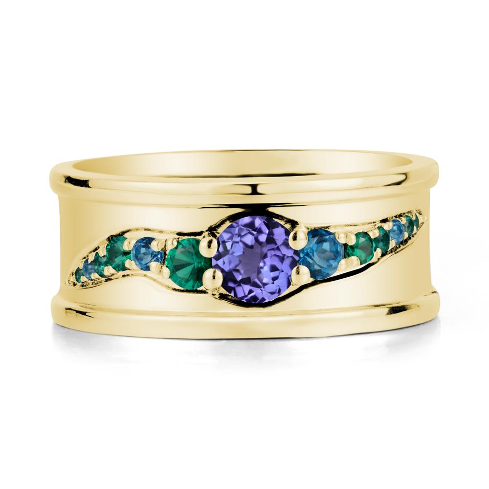 Tanzanite Multi Stone Men Ring - LUO Jewelry #metal_18k yellow gold