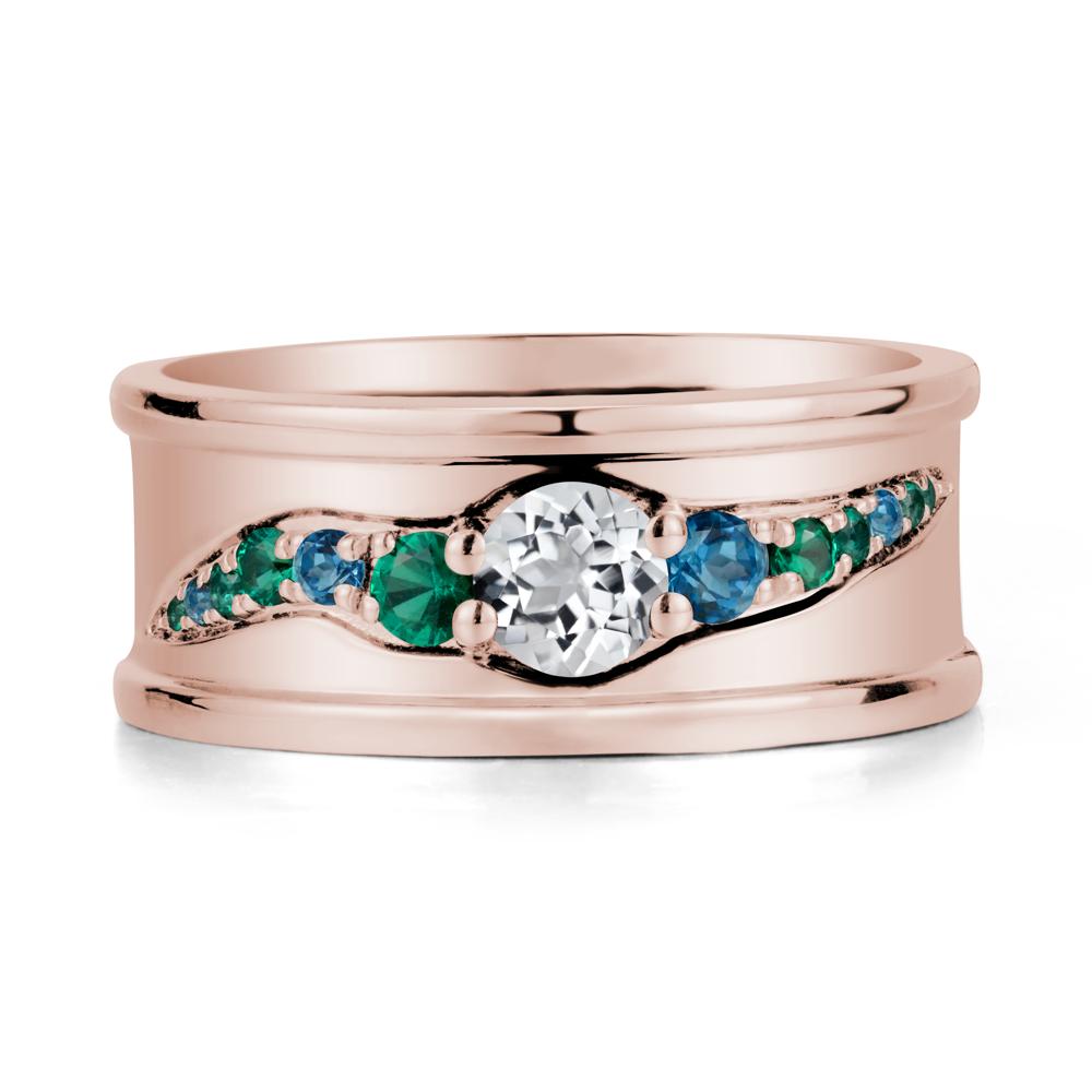 Wide Band White Topaz Ring for Men - LUO Jewelry #metal_14k rose gold