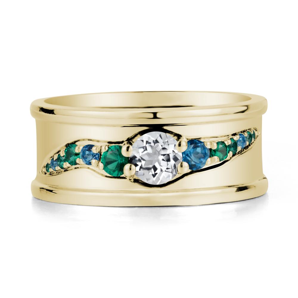 Wide Band White Topaz Ring for Men - LUO Jewelry #metal_14k yellow gold