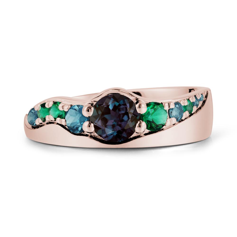 Multi Gemstone Wave Band Alexandrite Ring - LUO Jewelry #metal_14k rose gold