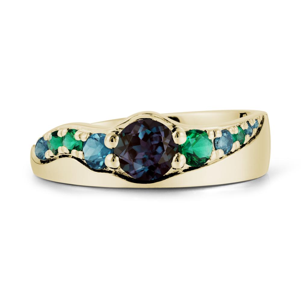 Multi Gemstone Wave Band Alexandrite Ring - LUO Jewelry #metal_14k yellow gold