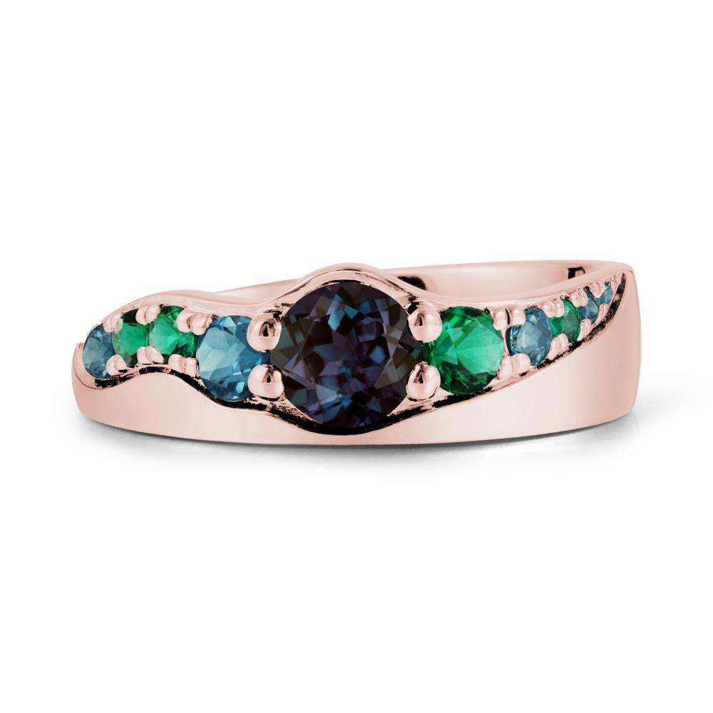 Multi Gemstone Wave Band Alexandrite Ring - LUO Jewelry #metal_18k rose gold