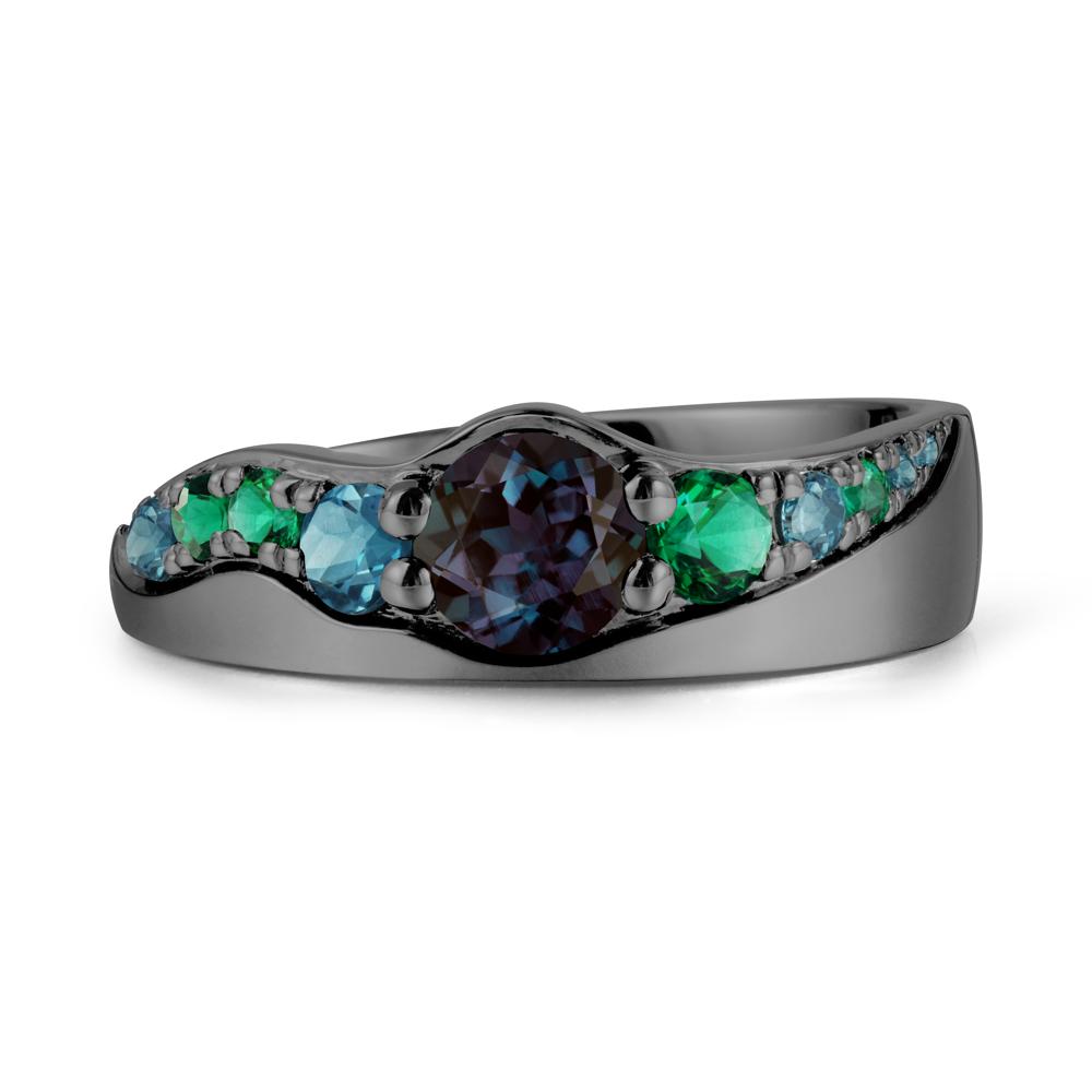 Multi Gemstone Wave Band Alexandrite Ring - LUO Jewelry #metal_black finish sterling silver